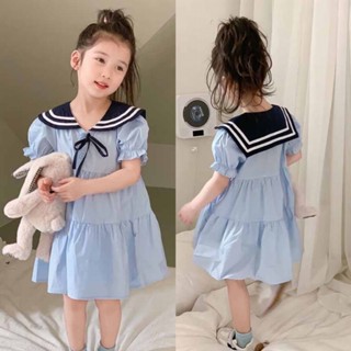 {現貨有電子發票}女童洋裝夏季新學院風海軍領公主裙短袖裙中小童【C957】