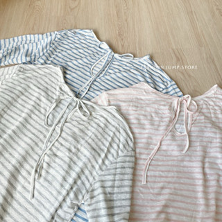 「FOR GIRLS」最後現貨 後背蝴蝶結✨ 防曬條紋踢 長袖 寬鬆 圓領 長袖上衣女生長袖 女上衣T恤