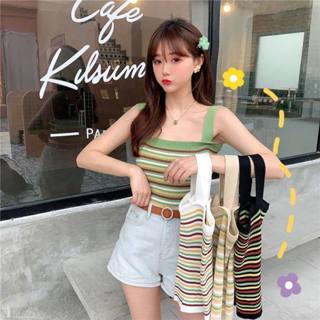 愛依依 針織背心 性感吊帶 打底上衣 內搭 美背 夏季洋氣條紋針織無袖上衣BC1030-3324A34.
