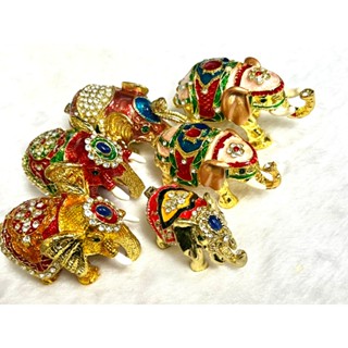京晏館 銅合金水鑽 琺瑯 彩繪工藝品 開運招財 大象聚財擺件 四面佛泰國還願大象 珠寶首飾盒 批發直購優惠價 臺灣現貨