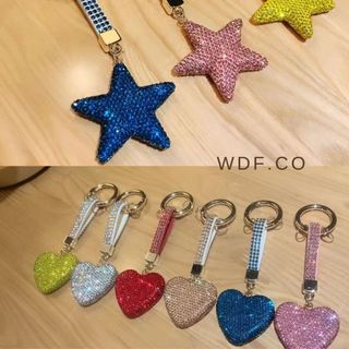 WDF.CO現貨｜2024最新韓國雙面鑽石鑰匙圈│6色汽車鑰匙扣│愛心│星星│包包吊飾｜鑰匙圈配飾｜可愛小物｜五角星