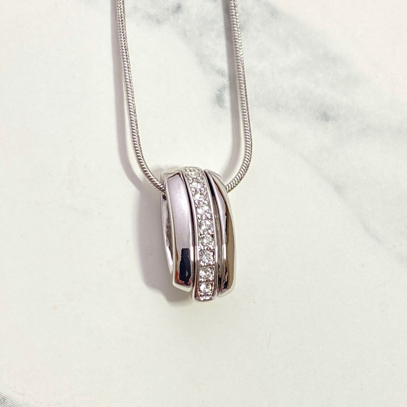 15"+3" Necklace w/Crystal  Rhodium 38cm+8cm 項鍊+延長鍊 鋯石 白金色