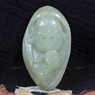 珍珠林~招福納財喜彌勒佛玉珮~緬甸A貨新疆和闐玉#046