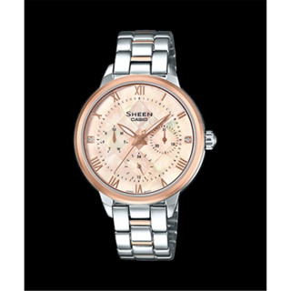 CASIO SHEEN 卡西歐 浪漫珍珠母貝菱格晶鑽 時尚鋼帶腕錶-奢華粉 (SHE-3055SPG-4A) [秀時堂]