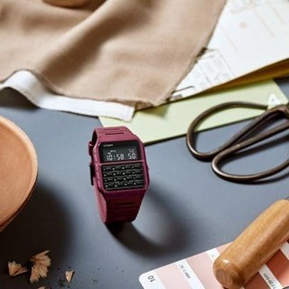 []錶子$行頭[] CASIO 卡西歐 DATA BANK復古風 計算機 數位顯示腕錶-酒紅 (CA-53WF-4B)