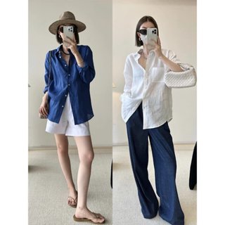 【桃喜Rich現貨】高階感亞麻襯衫女 防曬開衫 夏季薄款襯衫 寬鬆法式棉麻襯衫 白色襯衣 休閒襯衫 韓版上衣