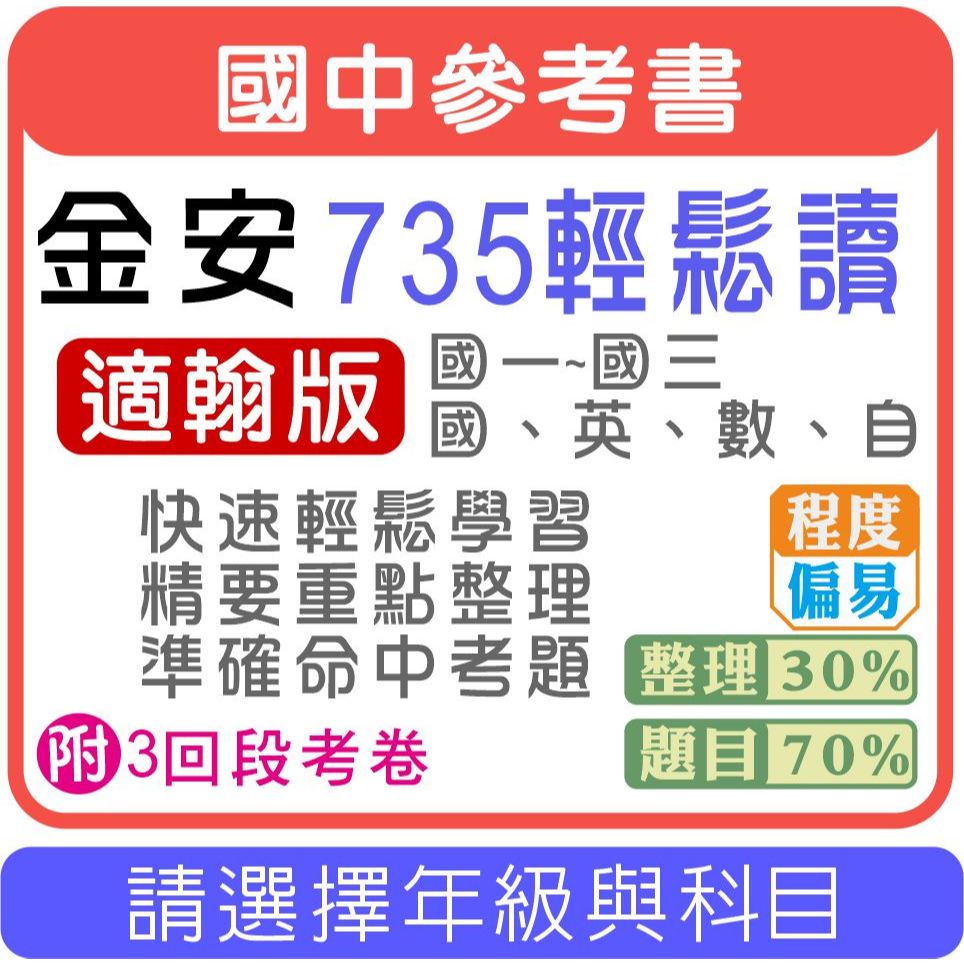 【113上國中】735輕鬆讀 適翰版 (國英數自) 國一~國三 | 金安文教機構 國中講義 BOOKISH嗜書客全新參考書