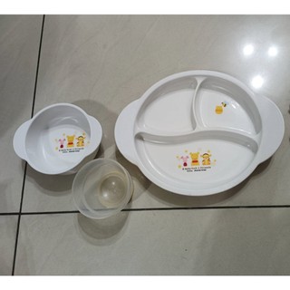 【銓芳傢俱】阿卡將 Akachan Disney baby pooh嬰兒離乳 小熊維尼學習餐具 餐盤 湯碗 水杯 分隔盤
