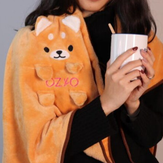 全新 ozio 超暖心法蘭絨柴犬造型毯 捲毯 法蘭絨毛毯 黑柴犬 午睡毯 寶寶毯 空調毯 毯子 柴柴懶人毯 方便收納