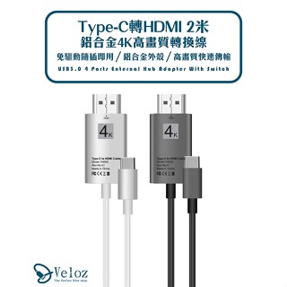 【臺灣現貨 隔日到貨】線長2M TYPE-C 轉HDMI 連接線 4K 高畫質投屏手機連線電視 轉換線