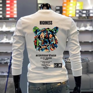 RYA潮牌衣服 100%純棉男長袖大學T 【M-5XL】圓領超火衛衣男士秋冬季款潮流ins寬鬆上衣港風潮牌情侶外套白黑