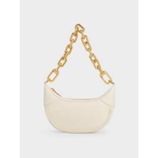 二手｜Charles and Keith 小CK Shalia 粗鍊條帆布半月包 99新
