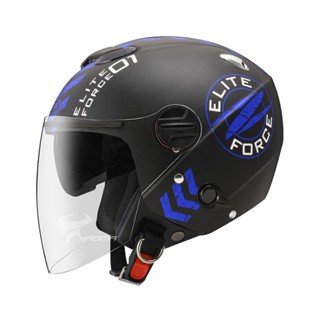 【ZEUS】安全帽 ZS-202FB T63 消光黑藍 內藏墨鏡 內鏡 半罩帽 3/4罩 內襯可拆｜耀瑪騎士