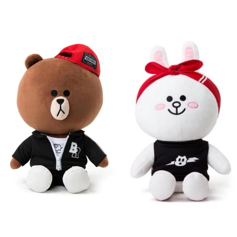 💕正版 韓國Line Friends 熊大 兔兔HIPHOP玩偶 坐姿娃娃34cm 絨毛玩偶娃娃