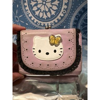 （朋友託售）二手 ANNA SUI 安娜蘇 三麗鷗 HELLO KITTY 凱蒂貓 蕾絲 珠釦 中夾 皮夾 錢包