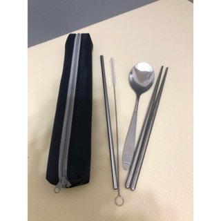 不鏽鋼環保餐具組 筷子 湯匙 細吸管 吸管刷