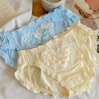 【萌癒♡臺灣現貨】軟絨甜心純棉日系內褲4色(M-L)暖宮毛絨蕾絲愛心中腰內褲 可愛清純甜美純慾蘿莉少女學生高彈力透氣抗菌