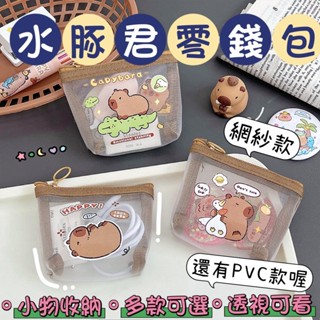 現貨👍卡皮巴拉網紗零錢包 PVC透明防水零錢包 聖誕節禮物 水豚君零錢包 小物收納包 水豚君網紗零錢包 防水卡片收納包