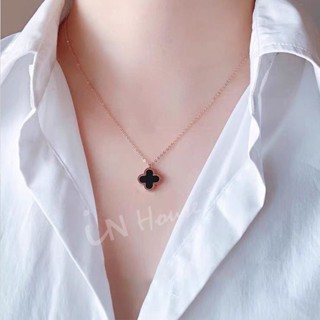 IN House* 現貨 小香風 黑白 雙面 幸運草項鍊 雙色 鑲鑽 幸運草 項鏈 四葉草 項鍊 頸鍊 鎖骨鏈
