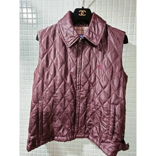 日本製/Burberry藍標/紫色菱格紋/鋪棉背心/保暖外套/Size:36