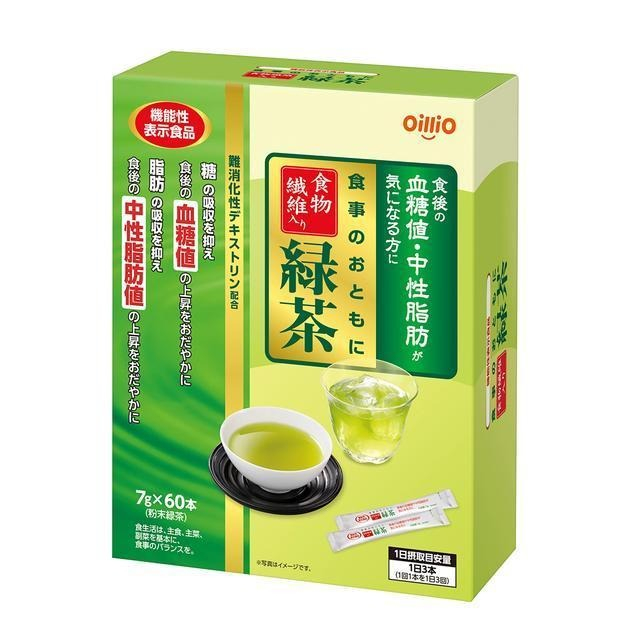 現貨  日清 Oillio 粉末綠茶 7g*60包 食物纖維 綠茶粉 OILLIO 新瀉縣製造 效期2025/3