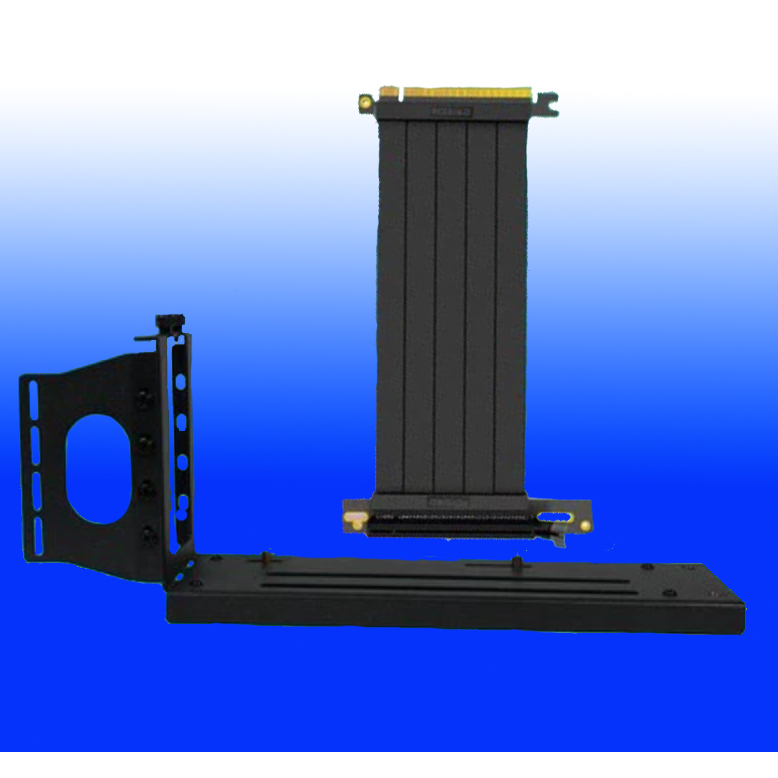 (讓您能延伸顯示卡)PCI-E 4.0_16x延長線90度+二層檔板底座(不需電源、可彎曲、解決顯卡沒地方放、20cm)