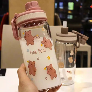 ❤ ins 帶吸管玻璃水壺 水瓶 韓國ins可愛卡通玻璃杯 水杯 高硼矽材質玻璃水杯超耐熱 吸管玻璃水杯 簡約清新