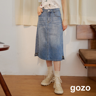 【gozo】剪接設計直筒牛仔裙(藍色/深藍_S/M/L) | 牛仔 顯瘦 百搭