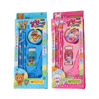 5件鉛筆套組 文具套組 文具組 兒童贈品 兒童節禮物【現貨】畢業禮 開學禮 獎品 愛心熊兔 刀 鉛筆 橡皮擦 削鉛筆機