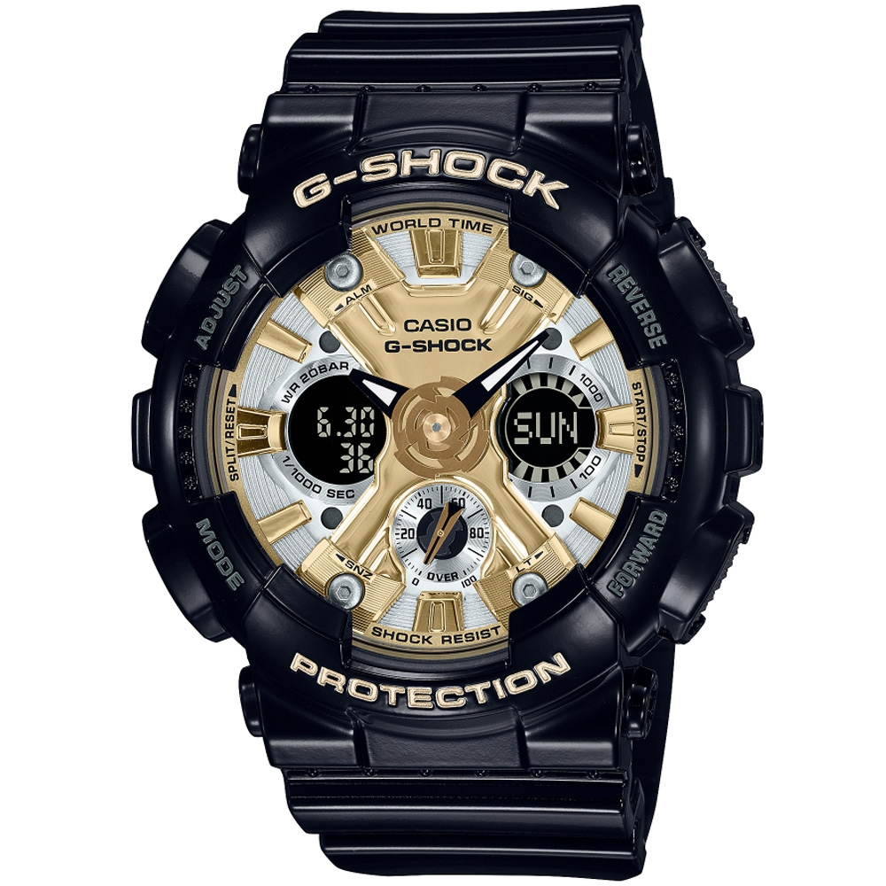【聊聊私訊甜甜價】CASIO卡西歐G-SHOCK 立體閃耀黑金雙顯腕錶GMA-S120GB-1A / 45.9mm