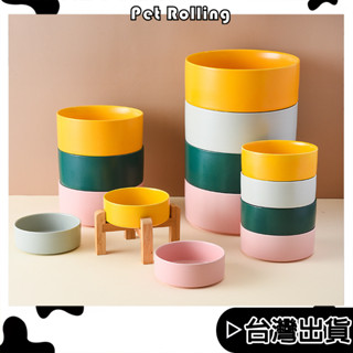 🔥現貨+預售🔥【Pet Rolling】 寵物狗食盆 狗糧碗 貓咪碗 陶瓷貓碗加高竹木架 保護頸椎 喝水碗 防打翻