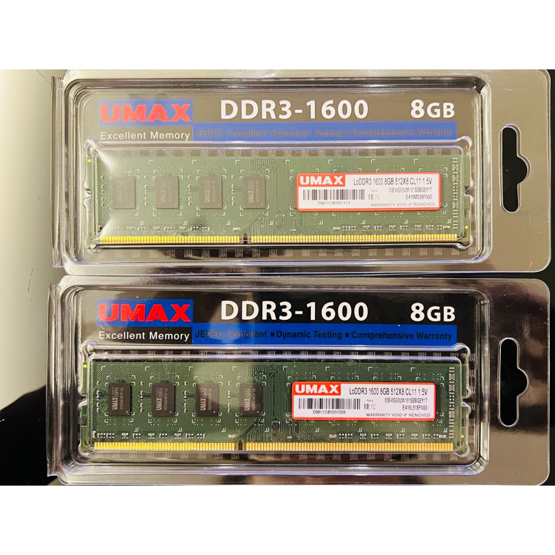 UMAX DDR3-1600 8GB 全新品2隻 桌上型專用