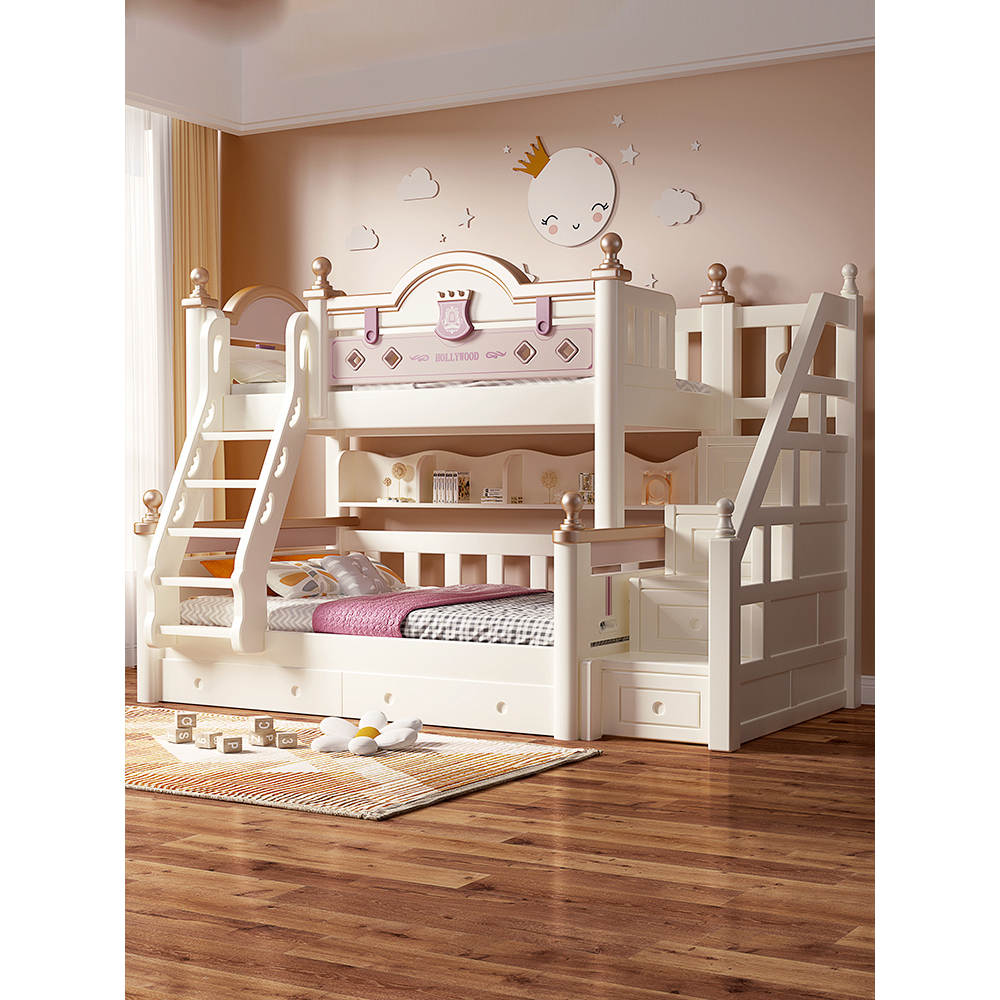 全實木 不同寬 櫻桃木 桐木 粉色 白色 兒童床 上下床鋪 高品質 高低床 母子床 親子 小戶型 雙層床