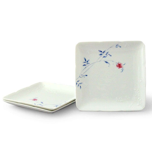 【NARUMI】藍玫瑰白瓷(18cm)方盤三件組