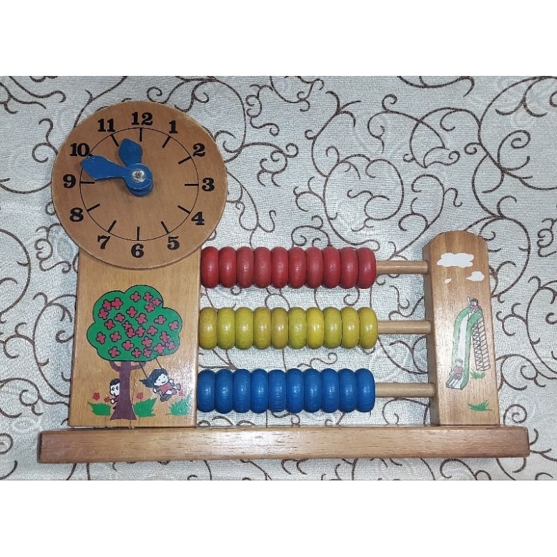 【二手】幼兒學習計數器教具 認知時鐘 木製玩具