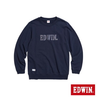 EDWIN 男款 再生系列 CORE 刺仔繡拼布LOGO厚長袖T恤(丈青色)