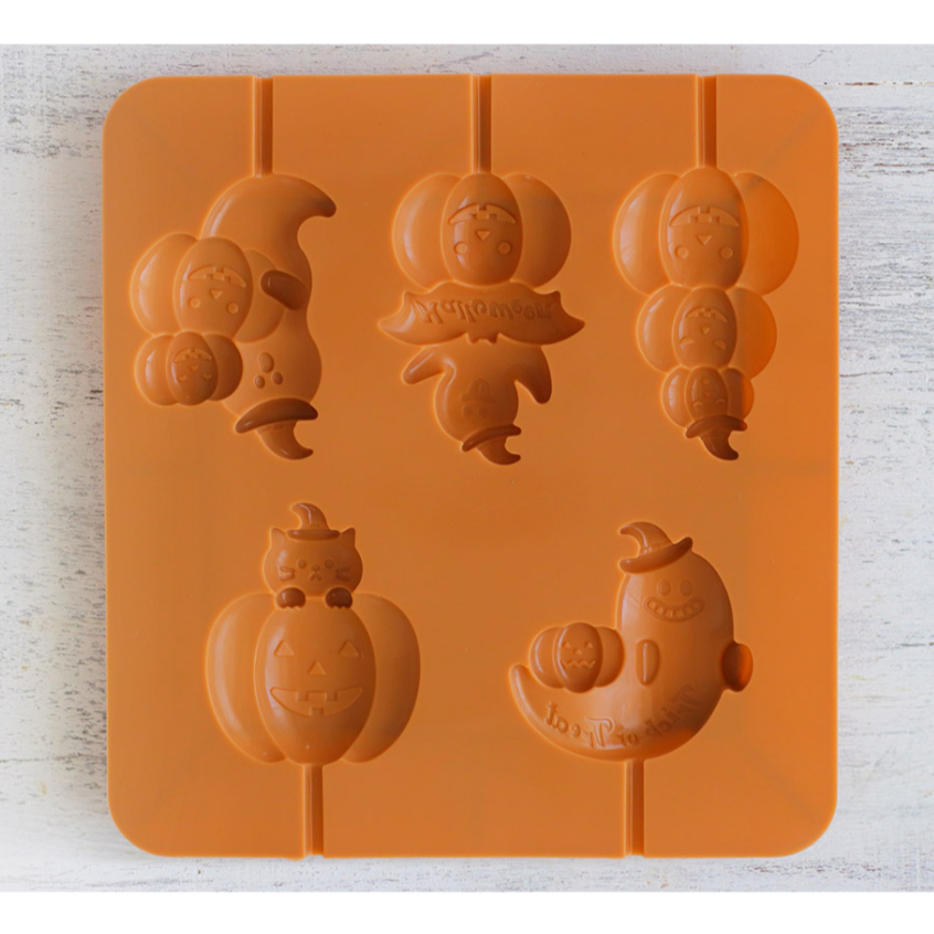 日本 Cotta 萬聖節造型棒棒糖矽膠模(5個取) 巧克力 糖果 棒棒糖 手工巧克力 烘焙用具