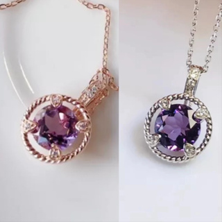 《真愛鍊Cherish 》天然紫水晶S925通體純銀項鍊 精緻微鑲珠寶 寶石奢華 花式切割 能量 愛情 玫瑰金