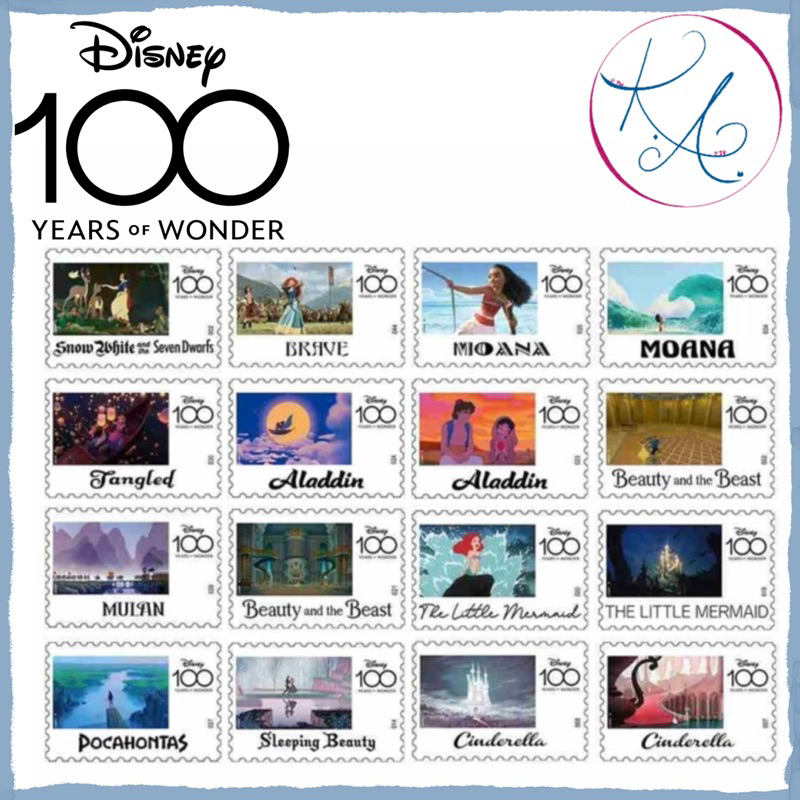 [迪士尼100週年][迪士尼公主][現貨] 書籤 透明卡片 經典場景郵票系列 [K.A.@jptw]