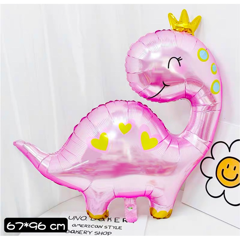 【現貨】粉色皇冠恐龍鋁膜氣球 兒童氣球 派對佈置 氣球 生日氣球 恐龍氣球