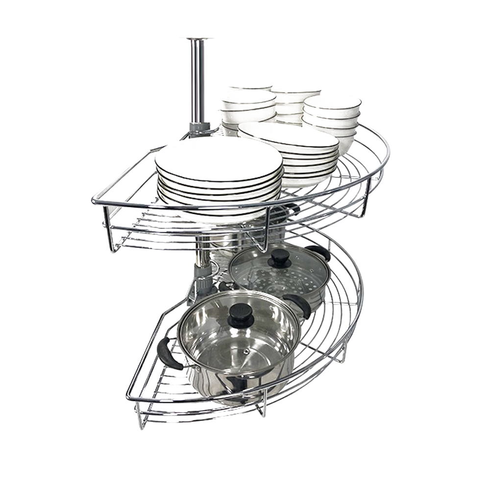 【WOG窩居】櫥櫃轉角拉籃 180度 270度轉籃 不銹鋼旋轉拉籃 雙層置物架子小怪物 廚房置物架 調料架碗公架