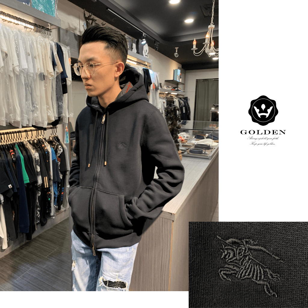 【𝐆𝐎𝐋𝐃𝐄𝐍 中壢店】⚠️贈針管香水 BURBERRY 左胸戰馬刺繡格紋連帽外套｜連帽外套 薄外套 棉外套 現貨 正品