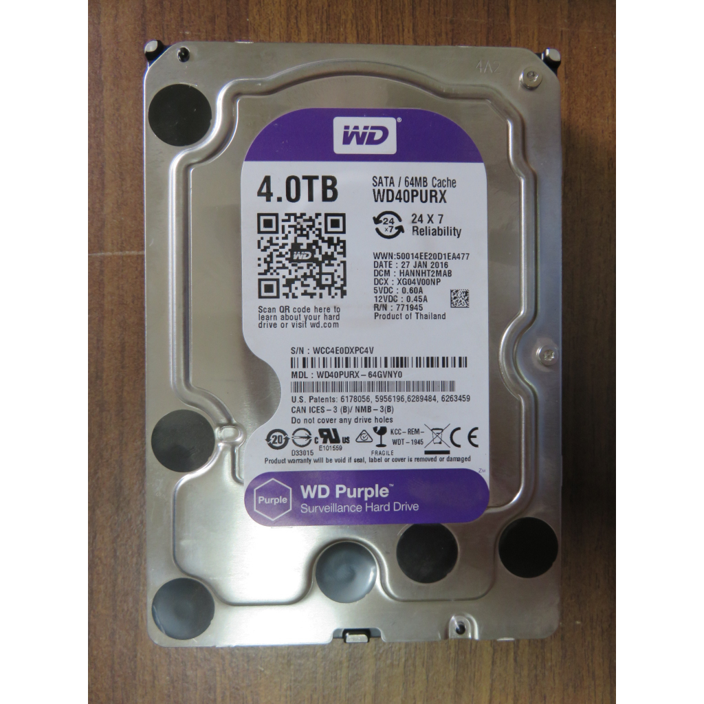 H.硬碟SATA3- WD40PURX 紫標 4TB  5400RPM 快取記憶體 64MB 直購價980