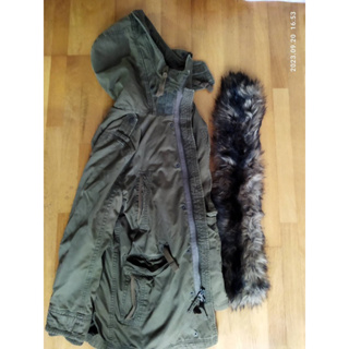 A&F外套 大衣 Abercrombie & Fitch軍綠長版超保暖外套 附絨毛圈頭套