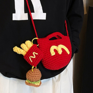 麥當勞McDonald’s手工編織斜跨包鉤針漢堡薯條包掛飾可愛惡搞可樂包小紅書同款裝手機耳機鑰匙卡包收納送禮物小朋友包包