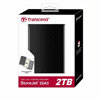 Transcend 創見 StoreJet 25A3 2.5吋 2TB USB3.0 外接硬碟(黑)