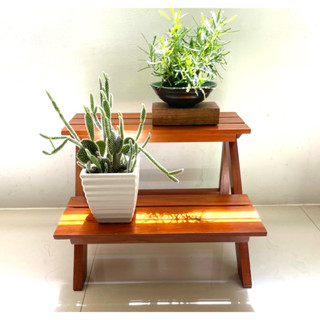 天然木染色階梯花架/商品陳列架/飾品展示架