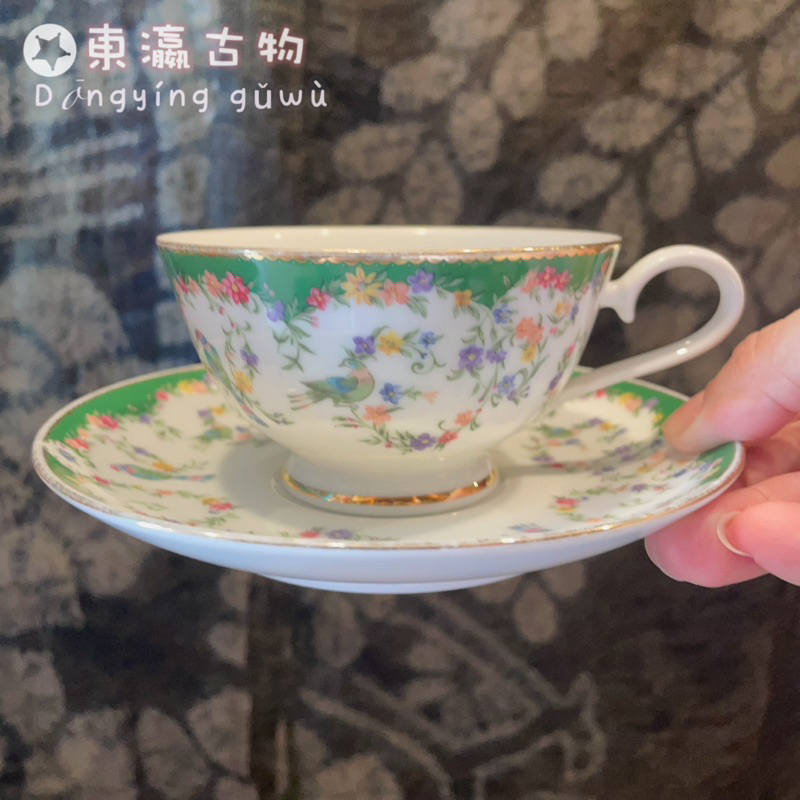 NARUMI 鳴海製陶骨瓷花鳥咖啡杯碟單組
