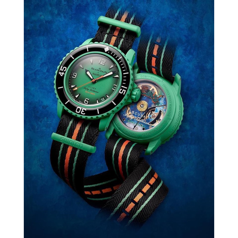 【售 限量】現貨 綠色 swatch 聯名 寶珀 Blancpain 五十噚 潛水錶