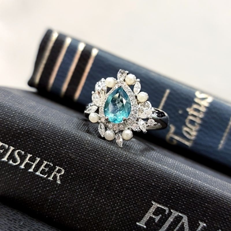 英國帶回英國Harrods天然托帕石瑞士藍水晶自然主義925純銀戒指